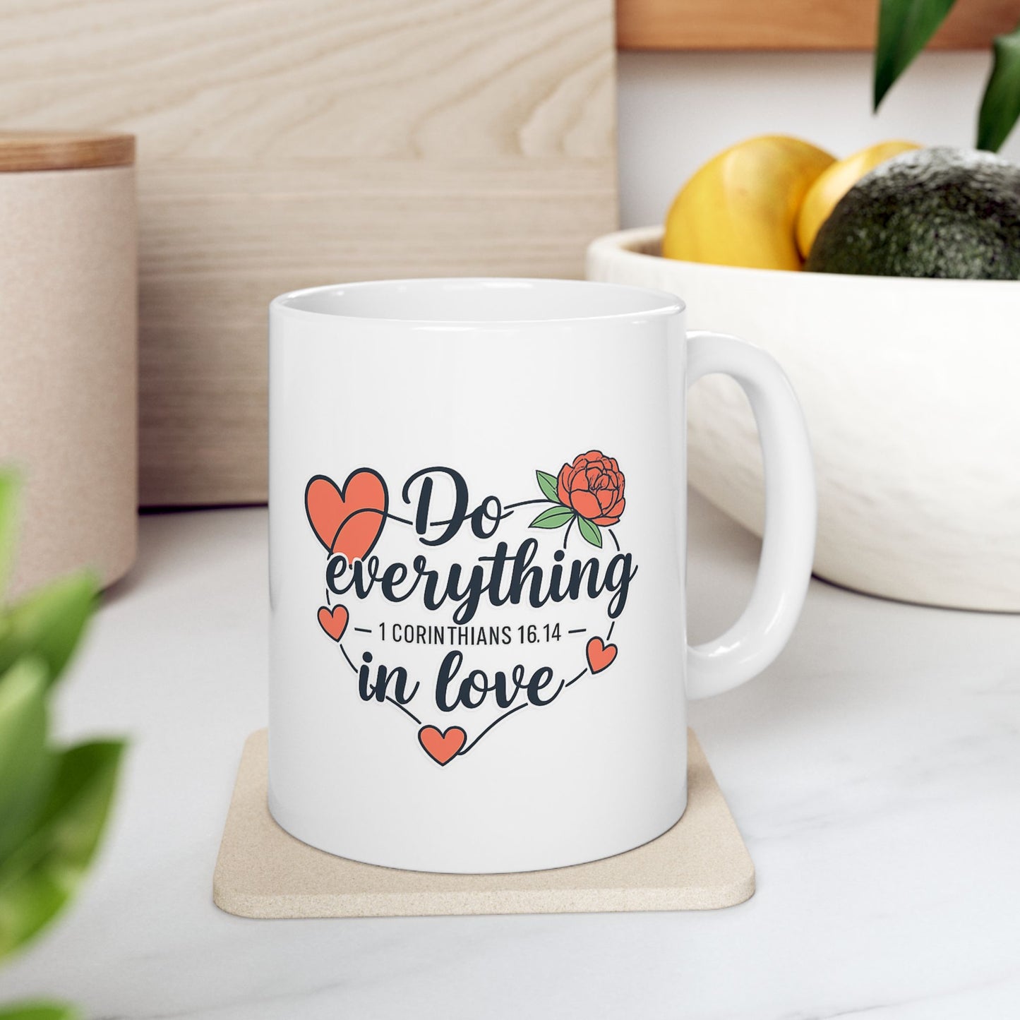 'Do Everything in Love' Floral Heart Coffee Cup