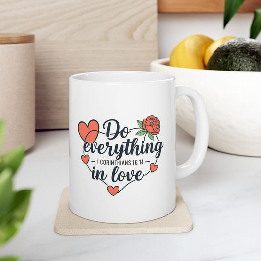 'Do Everything in Love' Floral Heart Coffee Cup
